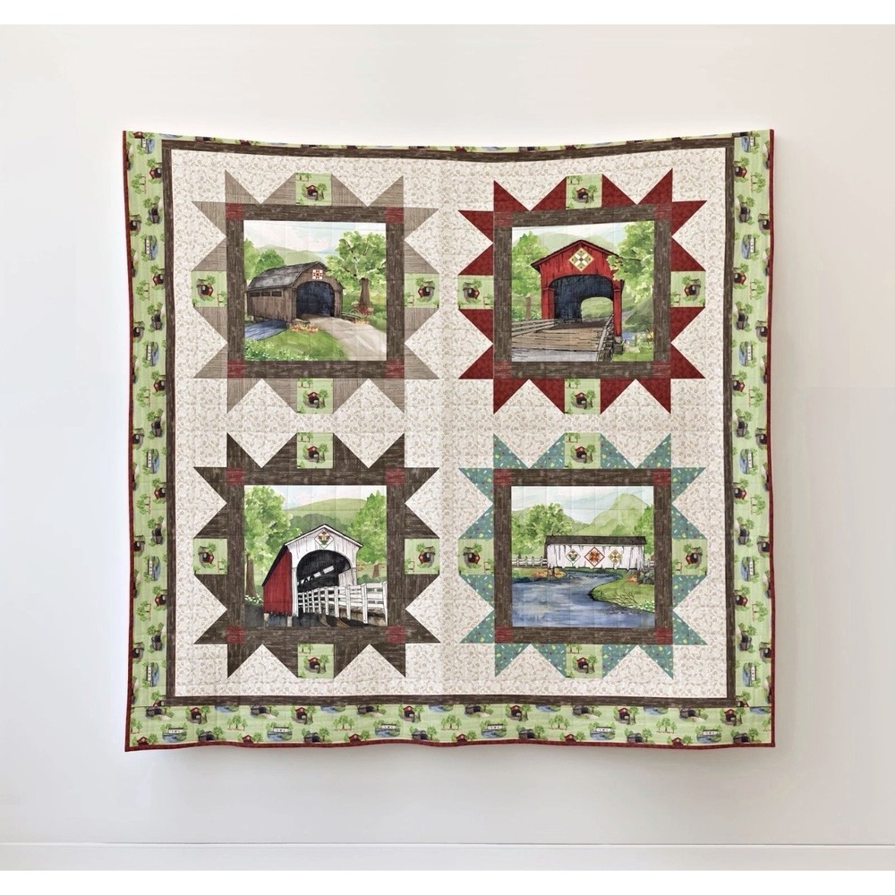 COVERED BRIDGES in Spring Bridges Tour Quilt Kit #KT-15820 Riley Blake 72"X72"